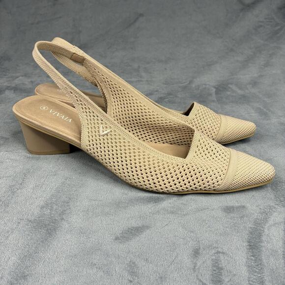 Vivaia Leah Pro Pointed-Toe Slingback Heels Almond Knit Sandals Women’s 10 EU 42 - Picture 3 of 13